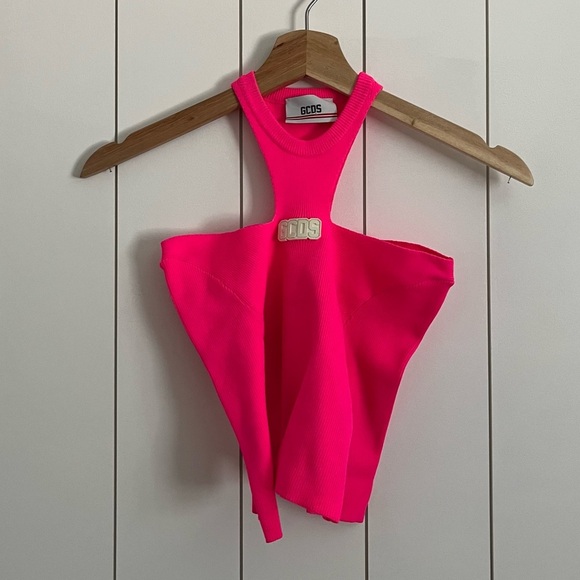 GCDS Cut Out Cropped Knit Top in Pink - Picture 3 of 5